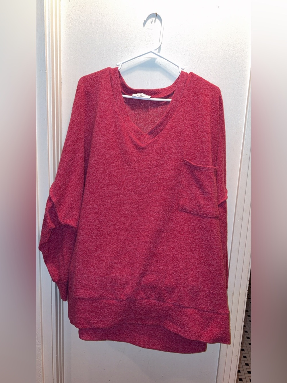 Zenana Plush V-Neck Sweater in Heathered Berry